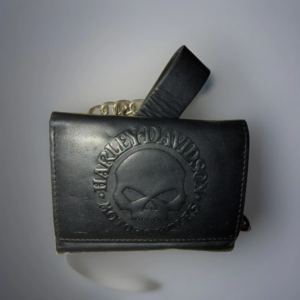 Harley-Davidson Men's Willie G Skull Leather Tri-Fold Wallet & 19
